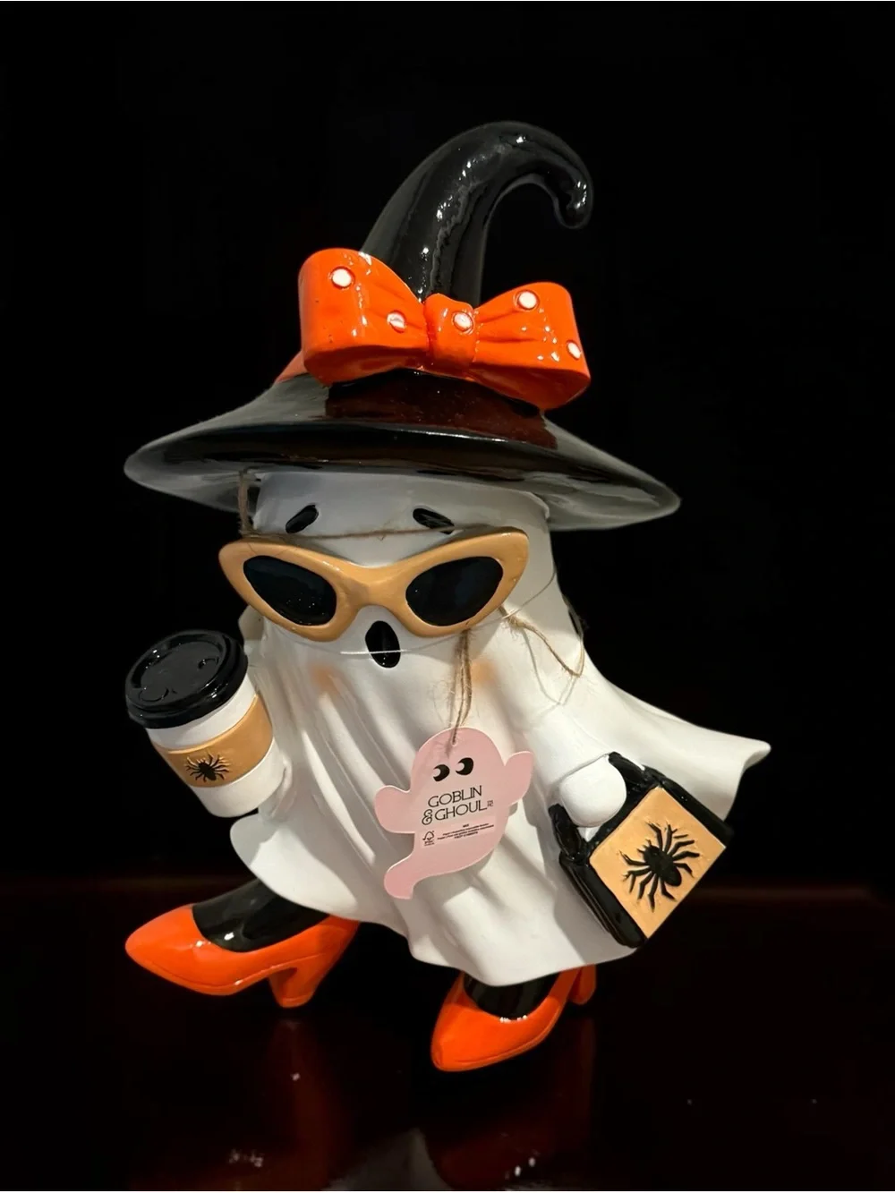 Halloween Goblin & Ghoul Ghost Figurine Halloween Decor - Orange & Black